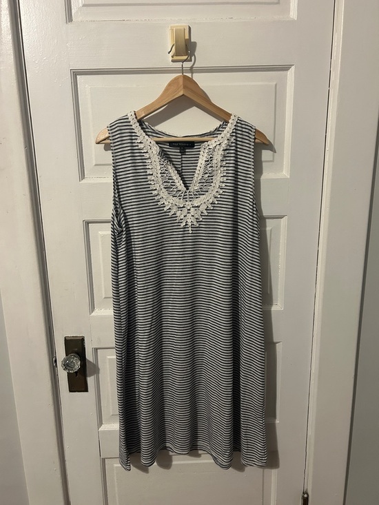 Max Studio Dresses & Skirts - Max Studio Black and White Striped Sleeveless Dress with Crochet Trim